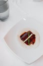 Roasted Peking duck crispy skin with sweet sauce on thin pancake wrap Royalty Free Stock Photo