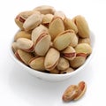 Roasted pistachios in a bowl ,Pistachios, white background