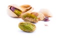 Roasted pistachios on a white background