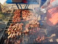 Roasted pork cooked by prolonged exposure to heat over a fire.