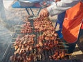 Roasted pork cooked by prolonged exposure to heat over a fire.