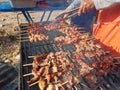 Roasted pork cooked by prolonged exposure to heat over a fire.