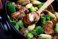 Roasted pork kebabs with broccoli and corn Royalty Free Stock Photo