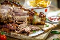 Roasted pork knuckle with french fries Royalty Free Stock Photo