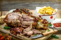 Roasted pork knuckle with french fries Royalty Free Stock Photo