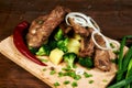 Roasted pork ribs with potatoes and broccoli Royalty Free Stock Photo