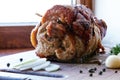 Roasted pork roll stuffed with vegetables and garlic Royalty Free Stock Photo