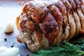 Roasted pork roll stuffed with vegetables and garlic Royalty Free Stock Photo