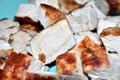 Roast pork steak with bone on a plate background