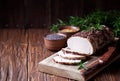 Roasted pork tenderloin in mustard marinade Royalty Free Stock Photo