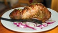 Roasted pork tenderloin,rosemary and onion Royalty Free Stock Photo