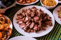 Roasted pork on white dish,Thai style food