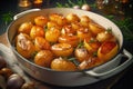 Roasted potatoes arranged on a baking tray