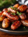 Roasted potatoes garnished with fresh rosemary. Royalty Free Stock Photo