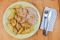 Roasted potatoes and turkey breasts Royalty Free Stock Photo