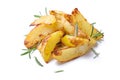 Roasted potatoes on white background.