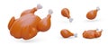 Roasted poultry vector icons set. Baked turkey. Chicken and drumsticks barbecue Royalty Free Stock Photo