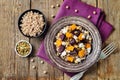 Roasted pumpkin and beet barley chickpeas pepita salad