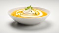 Roasted pumpkin and carrot soup with cream and pumpkin seeds on a white background. Royalty Free Stock Photo