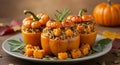 Roasted Pumpkin and Quinoa Stuffed Peppers with Sage Royalty Free Stock Photo