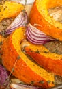 Roasted pumpkin with red onion, garlic and thyme Royalty Free Stock Photo