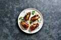 Roasted quails on white plate Royalty Free Stock Photo