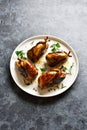 Roasted quails on white plate Royalty Free Stock Photo