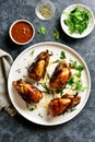 Roasted quails on white plate Royalty Free Stock Photo