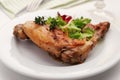 Roasted rabbit leg with salad