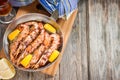 Roasted red Argentinean shrimp in a pan with lemon and herbs