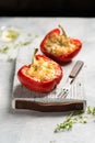 Roasted red pepper with cheese in oven