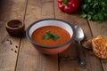 Roasted Red Pepper Soup with bread Royalty Free Stock Photo