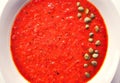 Roasted Red Pepper Soup with Capers food for the vegan lifestyle Royalty Free Stock Photo