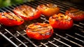 Roasted red and yellow peppers in baking tray on a wooden background. Generative AI Royalty Free Stock Photo