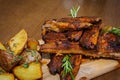 Roasted ribs with herbs Royalty Free Stock Photo