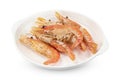 Roasted river shrimp common with dish isolated on white background ,grilled prawn ,include clipping path Royalty Free Stock Photo