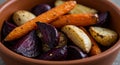Roasted Root Vegetables in a Brown Bowl Royalty Free Stock Photo