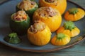 Roasted round zucchini stuffed with minced meat, vegetables, and cheese Royalty Free Stock Photo