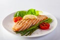 Roasted salmon steak with asparagos tomatoes  with fresh vegetable Royalty Free Stock Photo