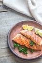 Roasted salmon steak with fresh parsley Royalty Free Stock Photo