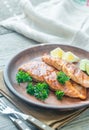 Roasted salmon steak with fresh parsley Royalty Free Stock Photo