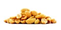 Roasted salted peanuts pile, snack studio image isolated, white background