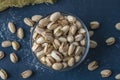 Roasted And Salted Pistachios In Glass Bowl Royalty Free Stock Photo