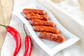 Roasted sausages on the plate Royalty Free Stock Photo