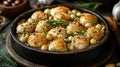 Roasted scallops with garlic, rosemary, and nuts Royalty Free Stock Photo