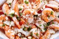 Roasted shrimp with feta cheese & tomatoes upclose