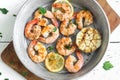 Roasted shrimps with lemon, garlic and herbs Royalty Free Stock Photo