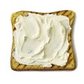 Roasted slice of toast bread with cream cheese on white