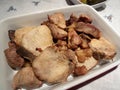 Roasted slices of pork in a plate