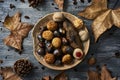 Roasted sweet potato and chestnuts, and panellets Royalty Free Stock Photo